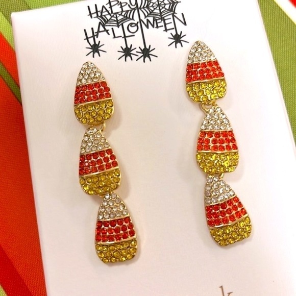 Brand New Piper K Candy Corn Halloween Sparkly Drop Earrings Festive Party - Picture 4 of 13